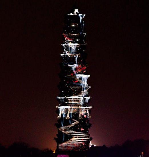 古塔礼佛 赢康助力科视中国第一塔影秀_大屏技